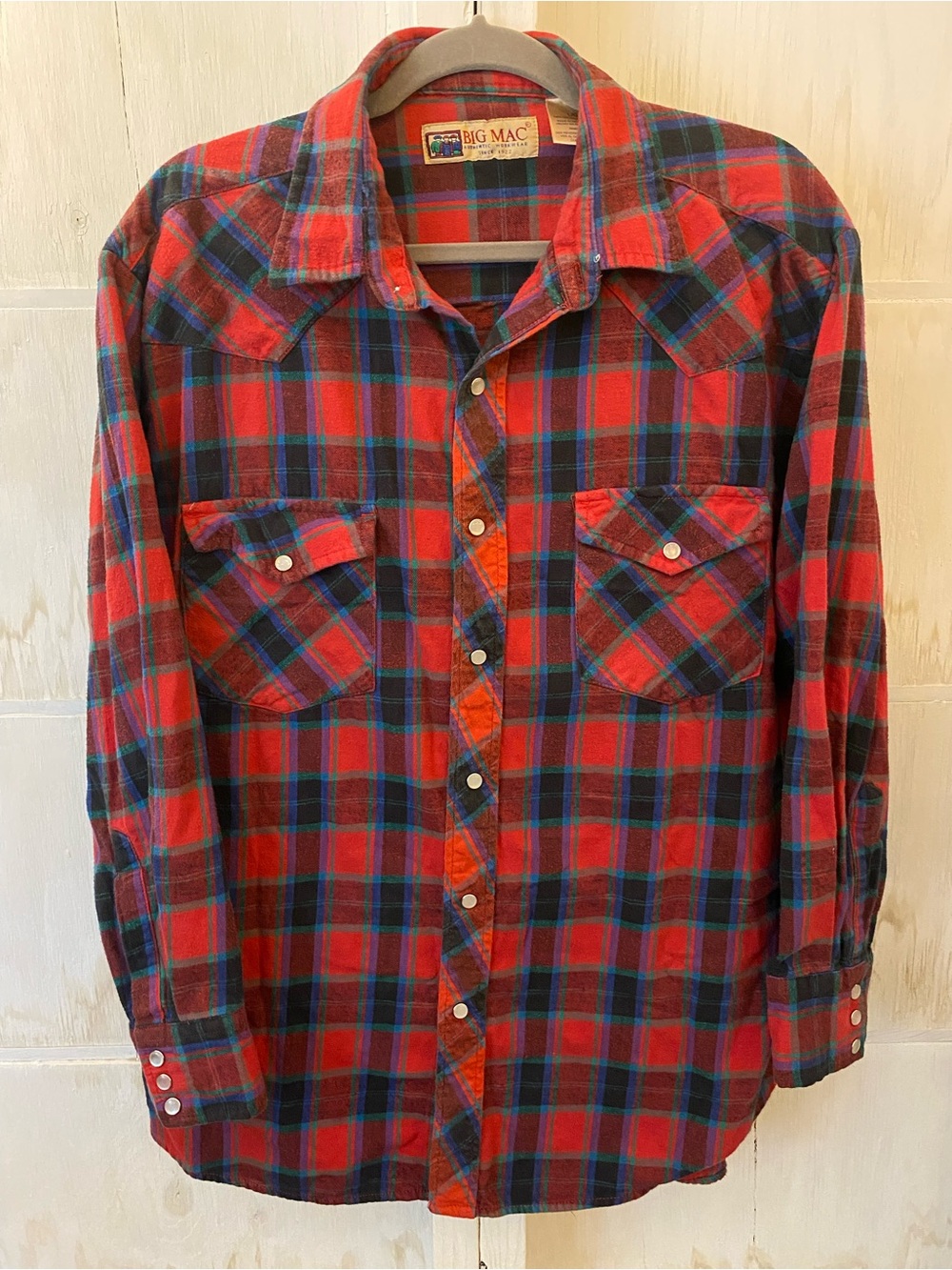 Vtg Big Mac Large Men's Red Plaid Flannel Shirt